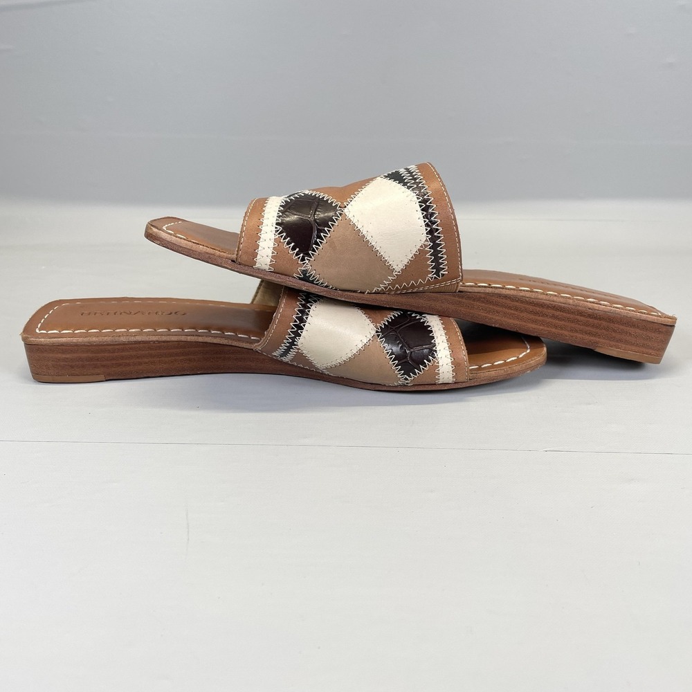 Bernardo Shoes Womens Size 10 M Brown Patchwork Leather Slide Sandals Square Toe - Picture 8 of 11